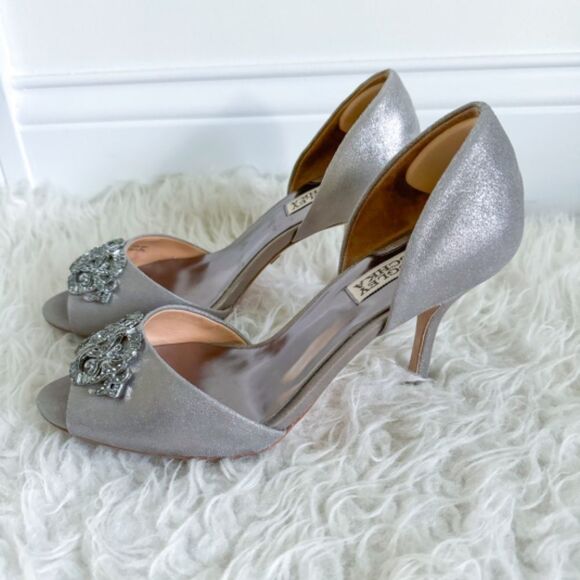 Badgley Mischka Gunmetal Silver Embellished Heels | Size 8 - Picture 3 of 10